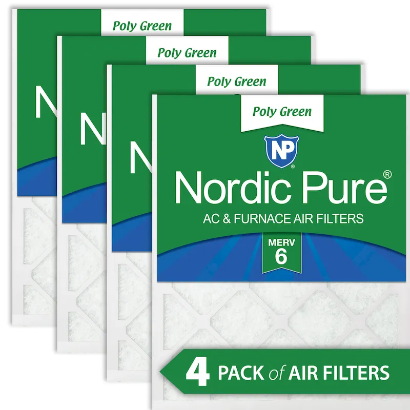 Nordic Pure 20x20x1 MERV 6 Poly Green AC Furnace Air Filter 4 Pack - Captures Dust/Pollen (20x20x1PolyGreen-4)
