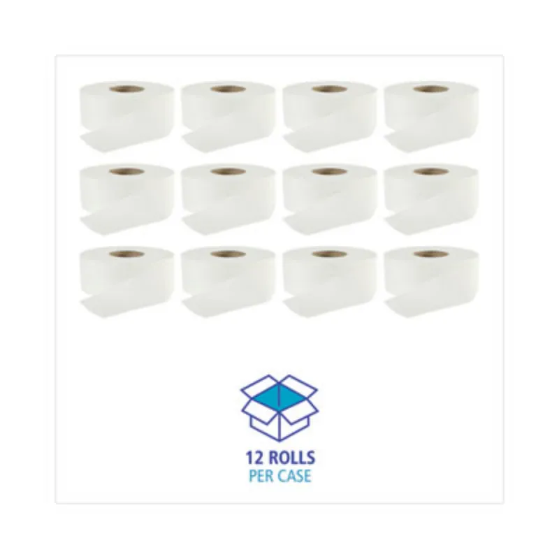 BOARDWALK BWK410320 Jumbo Roll Bathroom Tissue, Septic Safe, 2-Ply, White, 3.2 X 525 Ft, Carton of 12 Rolls