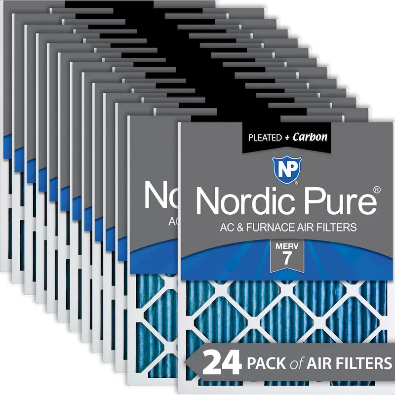 Nordic Pure 20x20x1 (19_1/2x19_1/2) Pleated Air Filters MERV 7 Plus Carbon 24 Pack (20x20x1M7+C-24)