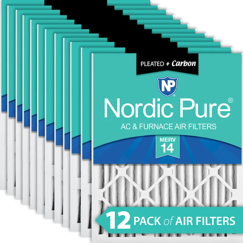 Nordic Pure 20x24x2 Pleated Air Filters MERV 14 Plus Carbon 12 Pack (20x24x2M14+C-12)