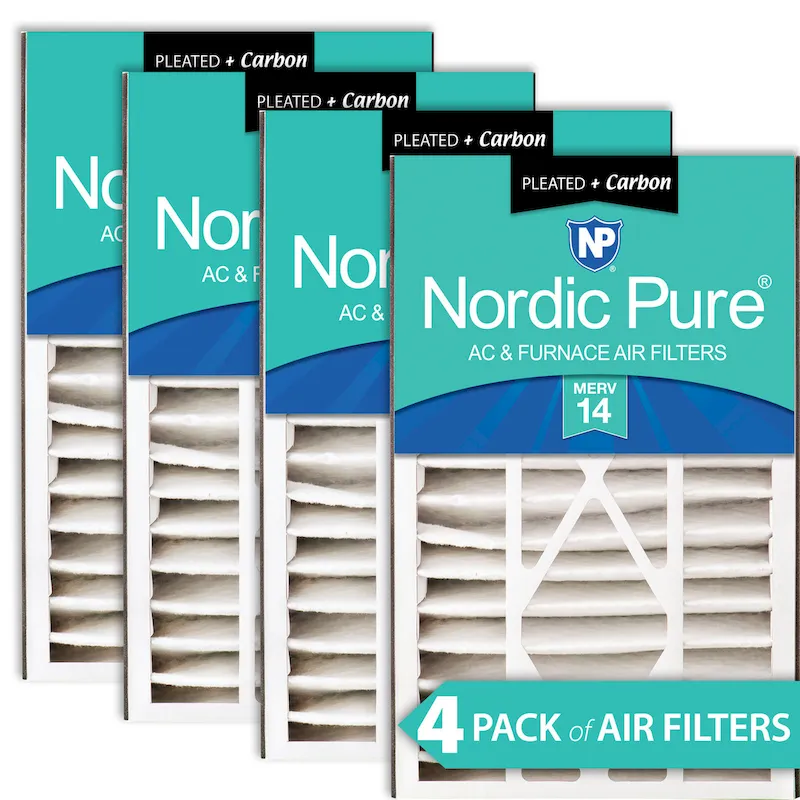 Nordic Pure Air Bear 16x25x5 (4 7/8) AC Filter Replacement MERV 14 Plus Carbon 4 Pack (16x25x5ABM14+C-4)