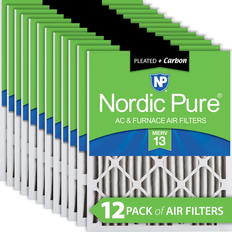 Nordic Pure 18x18x2 Pleated Air Filters MERV 13 Plus Carbon 12 Pack (18x18x2M13+C-12)