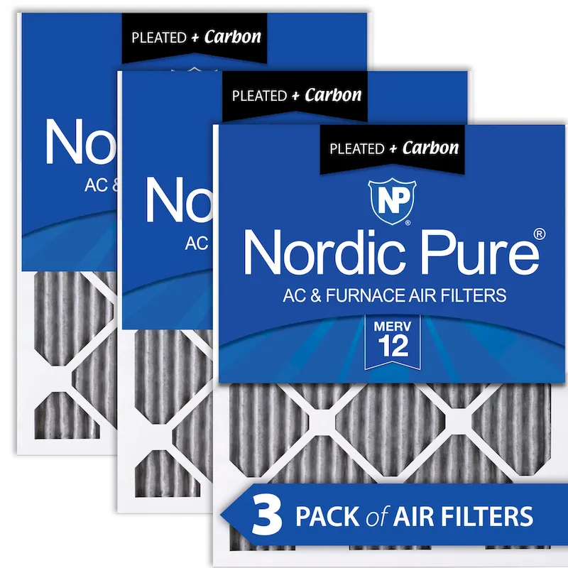Nordic Pure 12x30x1 (11_7/8x29_7/8) Furnace Air Filters MERV 12 Pleated Plus Carbon 3 Pack (12x30x1PM12C-3)