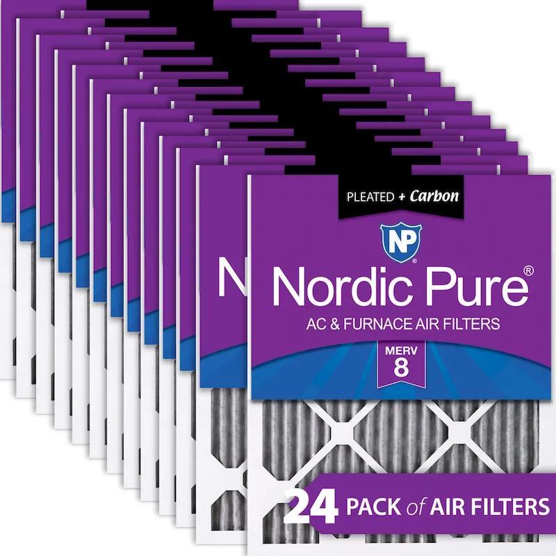 Nordic Pure 20x24x1 (19_1/2x23_7/16) Furnace Air Filters MERV 8 Pleated Plus Carbon 24 Pack (20x24x1PM8C-24)