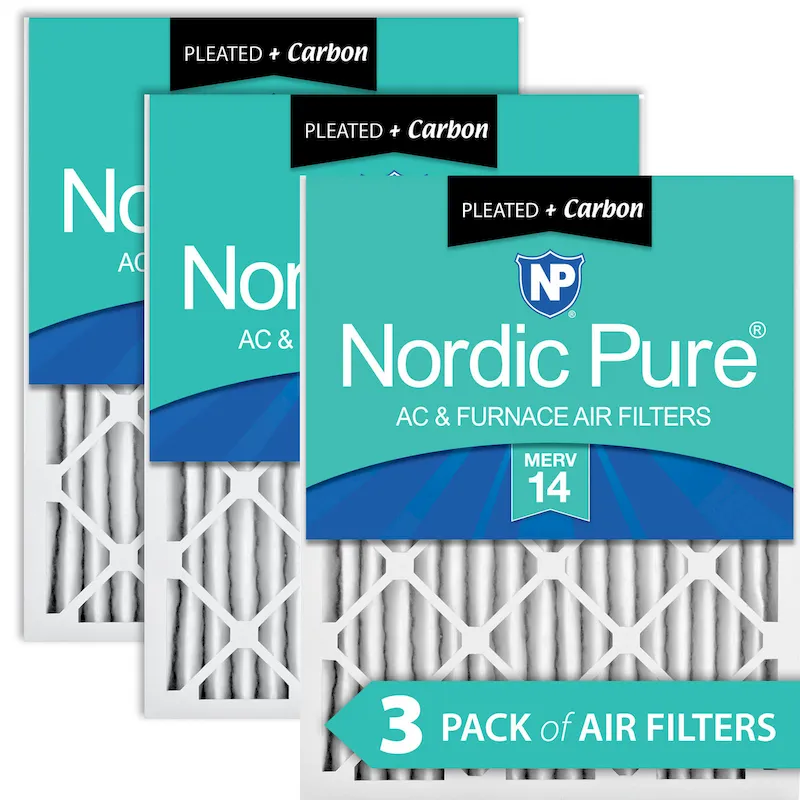 Nordic Pure 18x25x2 Pleated Air Filters MERV 14 Plus Carbon 3 Pack (18x25x2M14+C-3)