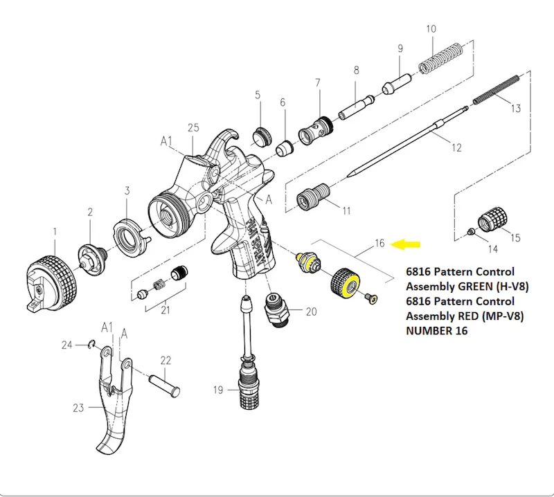 Fuji Spray H-V8 - Pattern Control Assembly [Green] For Spray Gun (6816 Green)