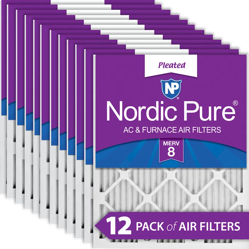 Nordic Pure 12x25x1 (11_3/4x24_3/4) Pleated MERV 8 Air Filters 12 Pack (12x25x1M8-12)
