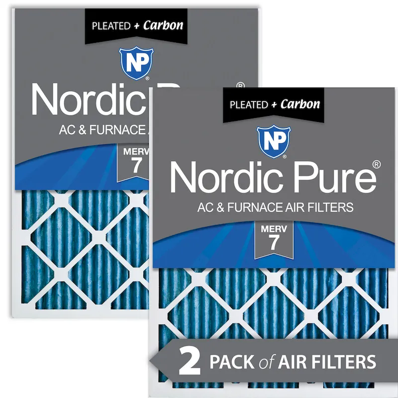Nordic Pure 15x20x1 (14_1/2x19_1/2) Pleated Air Filters MERV 7 Plus Carbon 2 Pack (15x20x1M7+C-2)