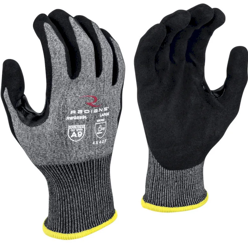 Radians RWG589XS Glove, Cut Protection Level A9, Sandy Foam Nitrile Coated, Black, 1 Pair