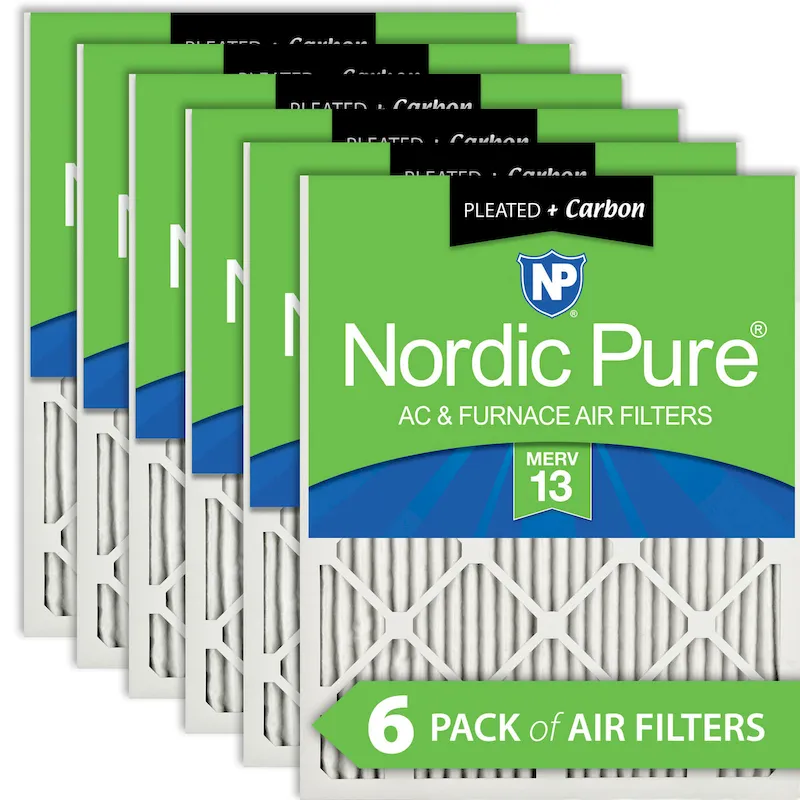Nordic Pure 10x30x1 (9_7/16x29_7/16) Pleated Air Filters MERV 13 Plus Carbon 6 Pack (10x30x1M13+C-6)