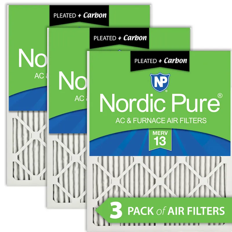 Nordic Pure 10x30x1 (9_7/16x29_7/16) Pleated Air Filters MERV 13 Plus Carbon 3 Pack (10x30x1M13+C-3)