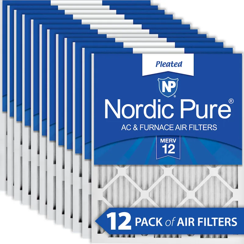 Nordic Pure 14x14x1 (13_3/4x13_3/4) Pleated MERV 12 Air Filters 12 Pack (14x14x1M12-12)