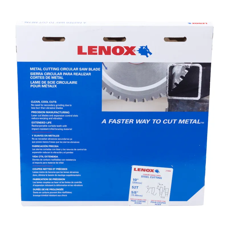 Lenox 21886ST100052CT Circular Saw Blade, 10 in, 5/8 in Arbor, Steel Blade, 52T