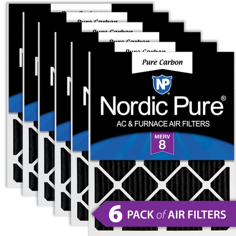 Nordic Pure 12x25x1 (11_3/4x24_3/4) Pure Carbon Odor Reduction Furnace Air Filters 6 Pack (12x25x1PCP-6)