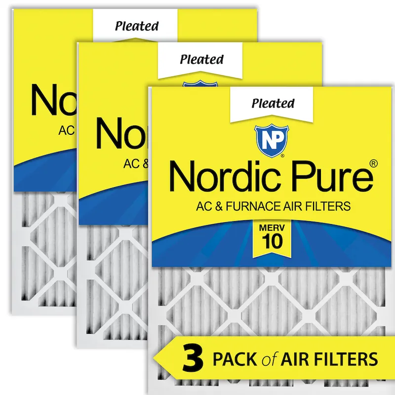 Nordic Pure 20x22x1 (19_1/2x21_7/16) Pleated MERV 10 AC Furnace Filters 3 Pack (20x22x1M10-3)