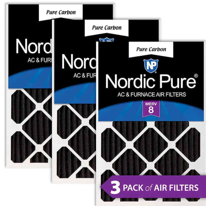 Nordic Pure 18x18x2 Pure Carbon Pleated Odor Reduction MERV 8 Furnace Filters 3 Pack (18x18x2PCP-3)