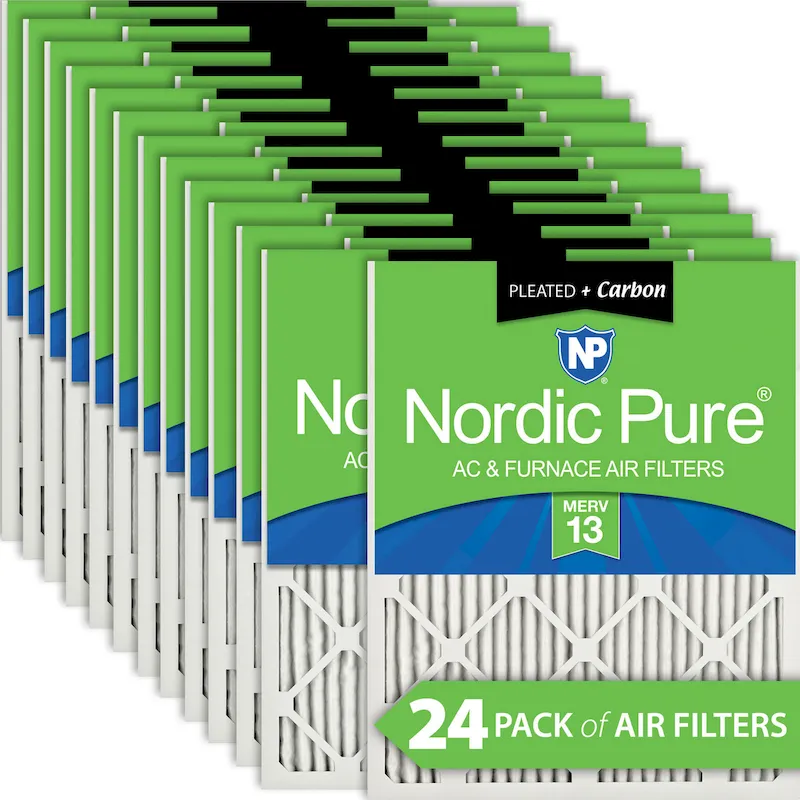 Nordic Pure 20x25x1 (19_1/2x24_1/2) Pleated Air Filters MERV 13 Plus Carbon 24 Pack (20x25x1M13+C-24)