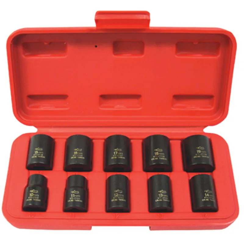 K Tool 37100 Impact Socket Set, 3/8 Drive, 10 Piece, 10mm to 19mm, 6 Point, Shallow