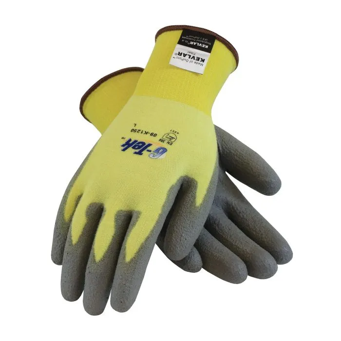PIP G-Tek KEV 09-K1250V/XXL Seamless Knit DuPont Kevlar/Elastane Glove with Polyurethane Coated Flat Grip Work Gloves, Vend Ready, Yellow, 2X-Large, 1 Pair