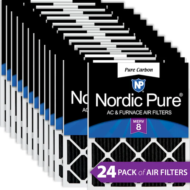 Nordic Pure 10x20x1 (9_1/2x19_1/2) Pure Carbon Odor Reduction Furnace Air Filters 24 Pack (10x20x1PCP-24)