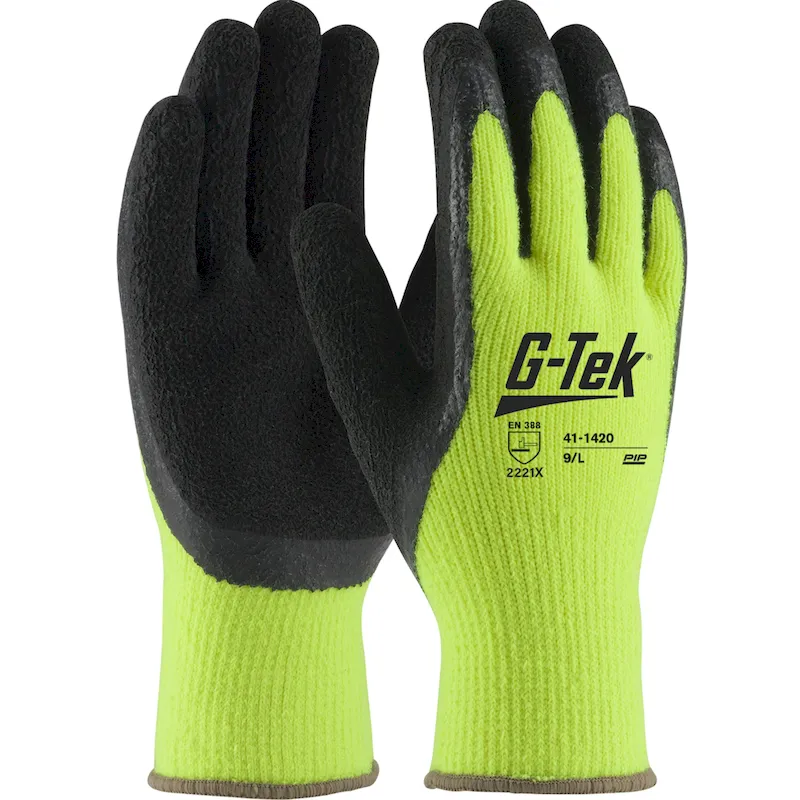 PIP 41-1420 Seamless Terry Glove with MicroFinish Grip, Hi Vis Yellow, Pair of 12